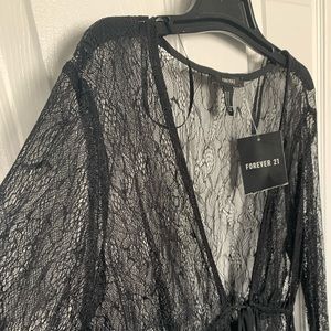 Lace front tie cardigan